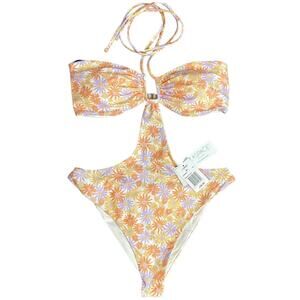 L*Space Swimsuit Oopsie Daisy Marina One Piece Bitsy Yellow Orange Size XL NWT